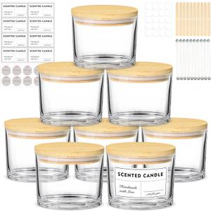 12oz Candle Jars for Making Candles, 8 Pack Large Clear Glass Empty Candle Jars with Bamboo Lids and Wick Kit, Multiple Wicks Wide Mouth Candle Container Bulk, Ideal for Candle Business