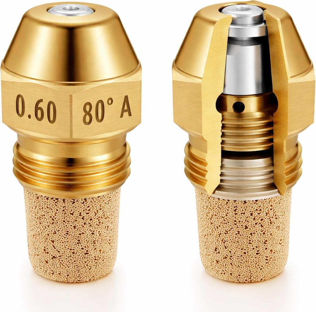 MorningRo 2 Pcs Hollow Oil Burner Nozzle 0.6-80 A Replacement Spray Brass Oil Fuel Burner Nozzle 80 Degree