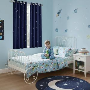 NICETOWN Kids Curtains, Navy Blue Romantic Star Curtains Thermal Insulated Blackout Curtains for Kids Teenagers Bedroom Small Window (W52 x L63, Set of 2)