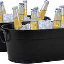 Ice Bucket Galvanized Tub, 2 Pcs 3 Gallon Oval Beverage Tub, Drink Cooler Ice Buckets for Parties, Metal Bucket with Handle for Beer Whiskey Wine and Cocktails (Black) (S: 15.86 x 9.2 x 6 inch)