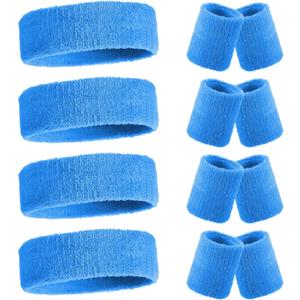 Civaner 12 Pcs 80s 90s Sweatbands Neon Sports Headbands Wristband Set for Men Women Party Cotton Headbands Terry Cloth Athletic Sweat Bands for Tennis Football Gym Outdoor Accessories (Blue)