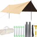 Waterproof Camping Tarp Hammock Rain Fly -14.7×14.7ft with 2 Poles, Tent Blackout UV Protection & Waterproof & Lightweight Tarp, for Camping, Outdoor, Traveling, Hiking (Quadrilateral, Gold), E-4.5x4.5m