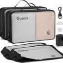 Gonex Vacuum Travel Bag with Pump, Reusable Compression Packing Bag with Handle & Transparent Window, Wide Opening, Waterproof Travel Storage Organizer for Carry-On Suitcase, Backpack (2PCS+Pump) (Black)