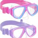 Vvinca Swim Goggles with Nose Cover, Snorkel Diving Mask Fabric Strap Wide View Anti-Fog/UV Swimming Goggles for Kids 3-14 (09-purple Pink& Pink Blue)