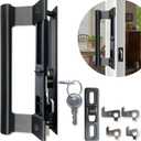 Sliding Glass Door Handle Set with Lock - Easy to Install,Patio Sliding Door Handle Fits for 1 to 1-1/8 Door Thickness,6-5/8" Screw Hole Spacing,Perfectly Replacement for Old Handle(Black)