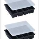 LONGFITE Large and Long Ice Cube Tray 2 Pack Silicone Freezing Container Sticks with Lid for Whiskey, Water Bottle, Food Leftovers and Baking