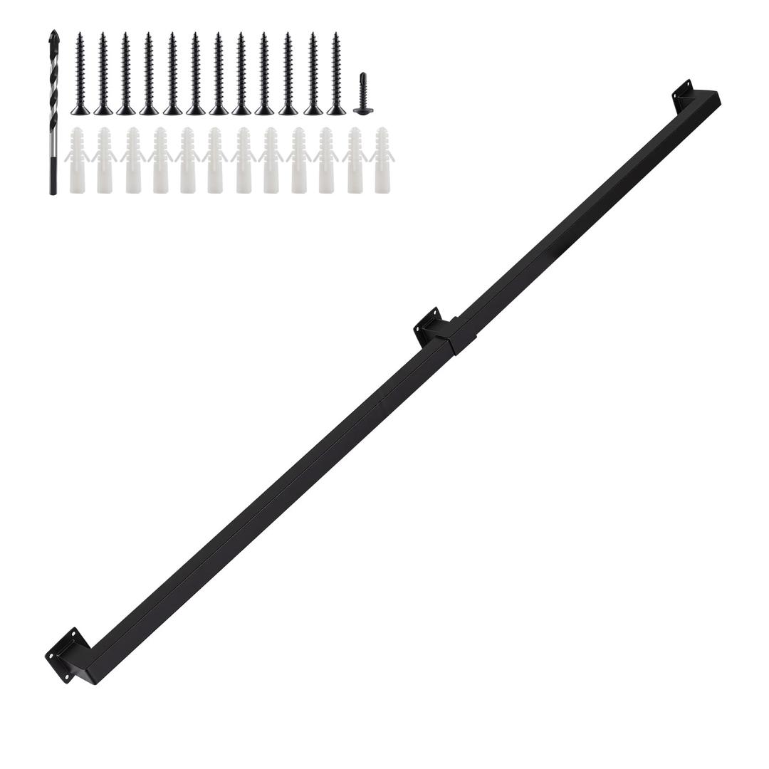5FT Black Industrial Handrail, Heavy Duty Galvanized Steel Railing Kit for Indoor and Outdoor Stairs and Steps, with Mounting Hardware