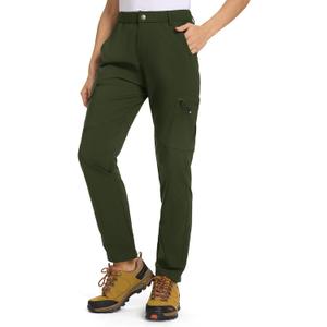 TBMPOY Women's Hiking Cargo Pants Lightweight Water Resistant Quick Dry Fishing Camping Travel Work Pant with 6 Pockets , Medium, Army Green