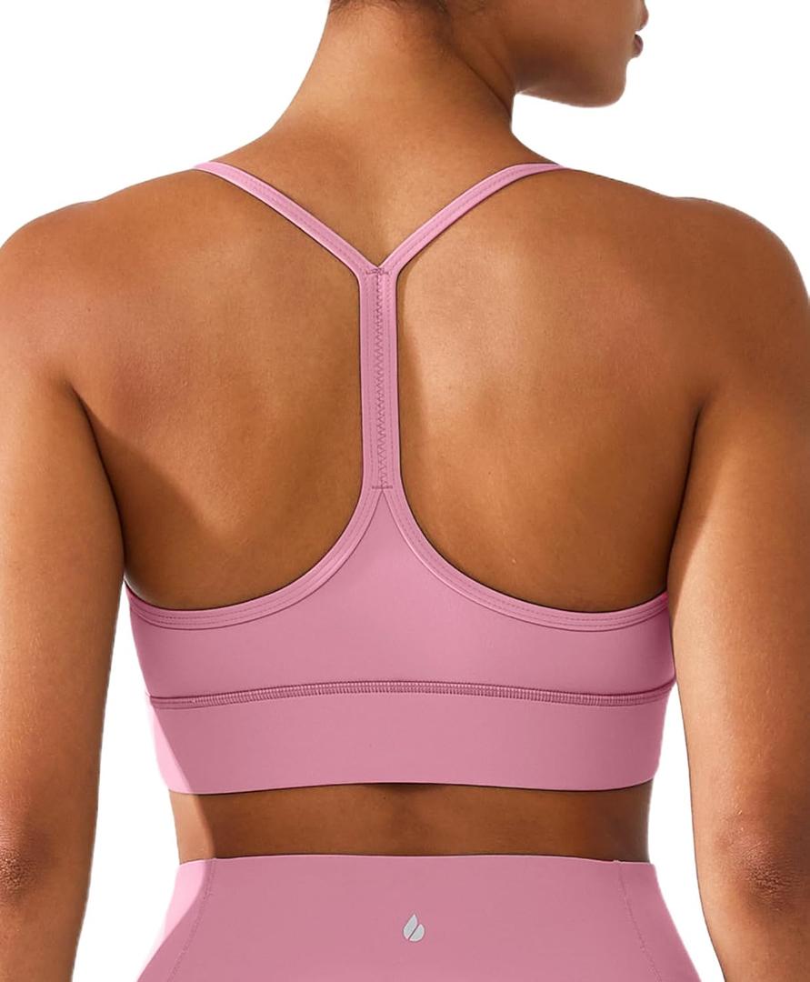 BRXL Y Back Sports Bras for Women Padded Racerback Low Impact Soft Thin Strap Workout Yoga Gym Casual (Pink, L)