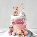 JeVenis Pink Bear Cake Decoration PInk Gold Balls Cake Topper Bears Cake Cake Decoration Baby Girl Shower Birthday Cake Decoration