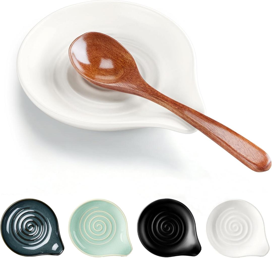 HaWare Spoon Rest for Stove Top, 5.1" Ceramic Spoon Holder for Kitchen Utensils, Coffee Spoons, Spatula, Heat-Resistant Cooking Utensil Rest for Kitchen Counter Decor, Ivory White