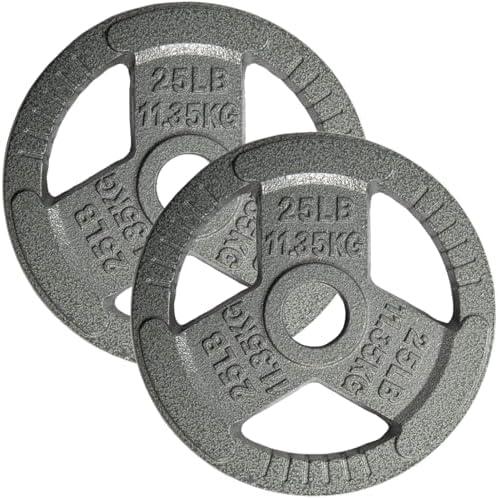 Yes4All Tri-Grip Handles Cast Iron Olympic Weight Plates, 2-Inch Weight Plates for Weight Lifting with Smooth and Durable Finish, Suitable for Strength Training Exercises (Pair) 25 Lbs