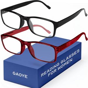 Gaoye 2-Pack of Reading Glasses +1.0 - Blue-Light Filter, UV Protection - Readers with Rectangle Frames