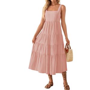 ZESICA Women's Summer Sleeveless Dress Casual Backless Loose Flowy Tiered Sundress Beach Cover up Tank Dresses (Pink, M)