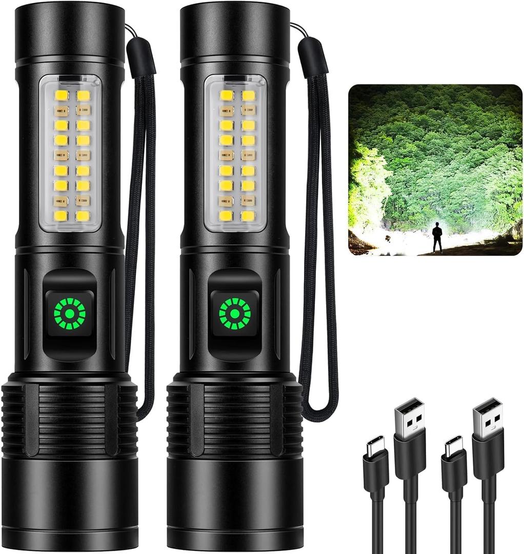 Kmivo Rechargeable LED Flashlights High Lumens - 990,000 lm Super Bright Flash Light with 6 Modes, Adjustable Light, Powerful Handheld Linternas for Home, Camping2 Packs