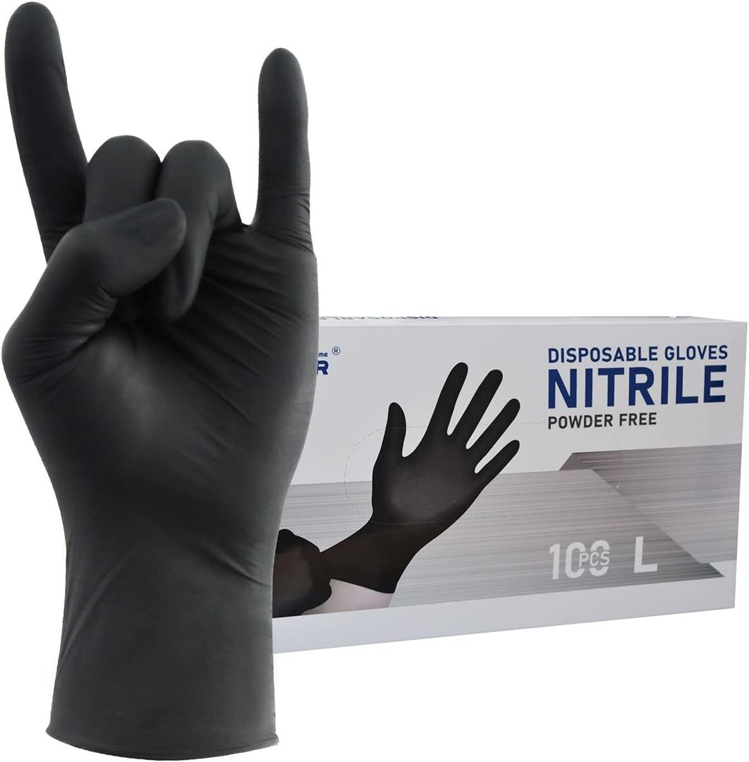 Wostar Nitrile Disposable Gloves Powder & Latex Free 4mil Touch Screen Disposable Non-Sterile Nitrile Exam Gloves (Large (Pack of 100), Black Large 4mil 100pcs)