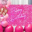 3 x InMemory Shiny Pink Happy Birthday Backdrop for Lady Girls Women Princess Theme Party Decorations Neon Birthday Banner Glitter Photo Booth Studio Props Photography Background 5x3ft