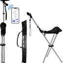 Folding Walking Cane with Seat for Seniors Adults,Lightweight Height Adjustment Cane Seat,Supports Up to 220lbs Crutch Chair,Anti-Slip Cane Chair Walking Stick for Camping,Black,1 Set