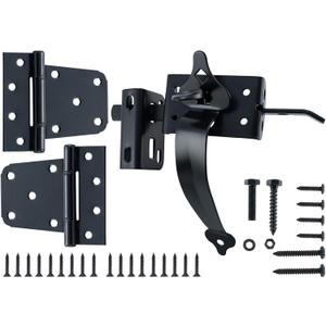 WellMade Heavy Duty Self-Locking Gate Latch Kit for Wooden/Vinyl Fence - 3.5" Spring Gate Hinge, 9" Handle & Thumb Latch, Automatic Locking, Outdoor Gate Hardware