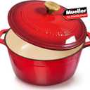 Mueller 6 Qt Enameled Cast Iron Dutch Oven, Heavy-Duty Casserole Dish and Braiser Pan with Lid and Stainless Knob, Safe for All Cooktops (6 Quart, Red)