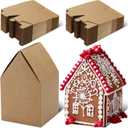Cholemy 50 Pack Christmas Gingerbread House Box Kit DIY Crafts Cookie House Shaped Cardboard Boxes DIY Build Gingerbread Houses Crafts Supplies for Xmas Holiday Party Supplies(Brown)