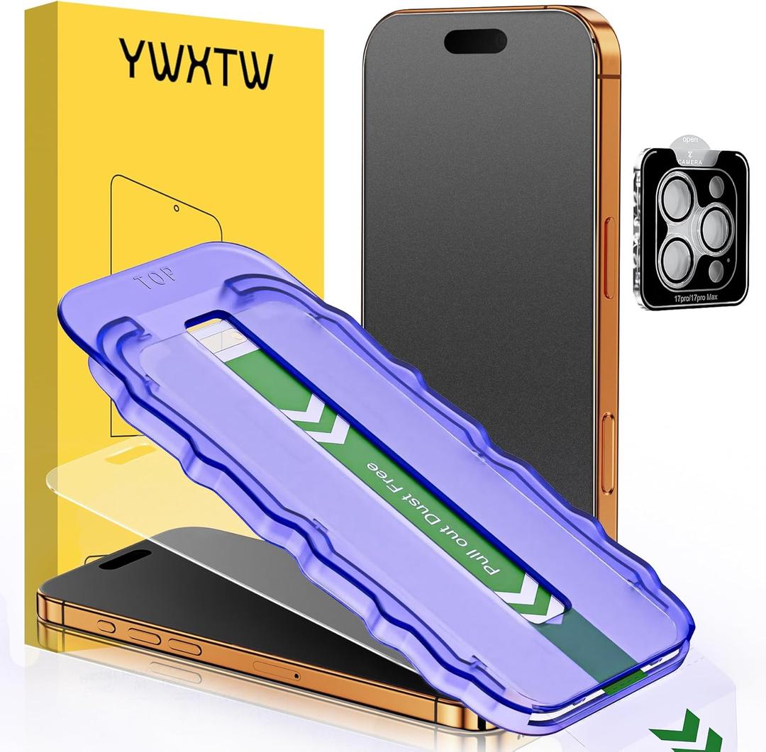 YWXTW 2 Pack for iPhone 17 Pro Max Matte Screen Protector 6.9 Inch+1 Set Camera Lens Protector, [1S Pull-Out] Anti Glare Anti Fingerprint 17 Pro Max Glass Screen Protector, Bubble Free, Smooth as Silk