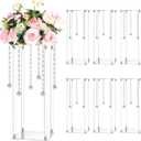 Yerliker 12 Sets High Wedding Flower Stand Acrylic Vase Wedding Centerpieces with Acrylic Hanging Crystals for Centerpieces and Small Plastic Ceiling Hooks for Birthday Party (20 Inch)