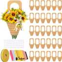 Gilprop 30 Pcs Teacher Appreciation Week Flower Bag with Handle Kraft Flower Bouquet Bags Teacher Appreciation Gift Bag with Pencil Tag Tape Measure Ribbon for School End of Year(Basket Style,Brown)