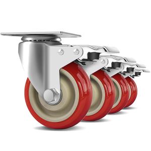 4 Inch Heavy Duty Swivel Caster Wheels with Brake, Set of 4, Industrial Locking Rolling Plate Casters Wheels for Furniture, Cart, Table and Workbench, Easily Load 2200lbs