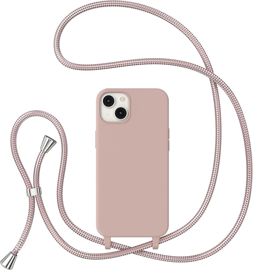 ZTOFERA for iPhone 15 Case with Strap,Crossbody Phone Case with Adjustable Neck Shoulder Lanyard,Soft Silicone Shockproof Protective Phone Case for iPhone 15 6.1 inch-Pink