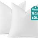 Oubonun 18 x 18 Down Feather Throw Pillow Inserts - Fluffy and Plush Odor-Free Fill - 100% Breathable Cotton Fabric for Couch Sofa Bed, White, Pack of 2