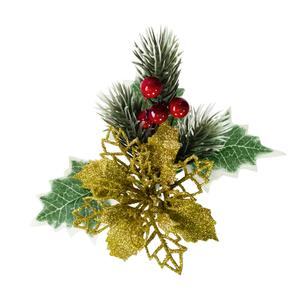 11pcs Artificial Poinsettia Flowers for Christmas Tree Glitter Xmas Flowers Poinsettia Christmas Tree Decoration, Gold