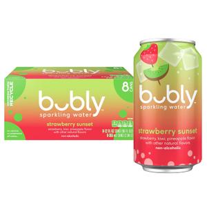 2 x bubly Sparkling Water, Strawberry Sunset, Zero Sugar & Zero Calories, 12 Fl Oz Cans (Pack of 8) (EXP 08/03/26)