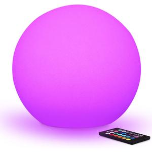 Mr.Go 16-inch Indoor/Outdoor Waterproof Rechargeable LED Glowing Ball Light Orb Globe Lamp w/Remote, 16 RGB Colors 4 Light Effects, Ideal Home Garden Pool Patio Party Ambient Decorative Lighting