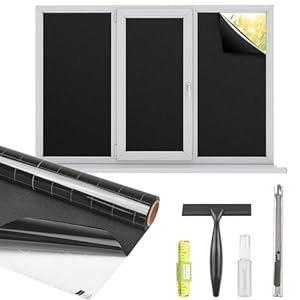 Kromapolis Blackout Window Privacy Film Total Light Blocking Room Darkening Window Covering, Removable Static Cling Frosted Glass Tint, Non-Adhesive, Black 23.6'' x 78.7''