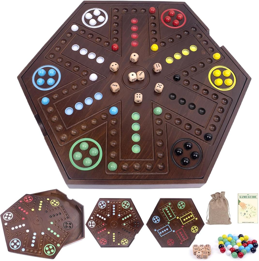 20inch Wahoo Board Game,2 in 1 Marble Board Game with Storage Box for 4 or 6 Players,Large Size Fast Track Board Game with 36 Glass Marbles,8 Dice,Storage Bag and Instruction Manual