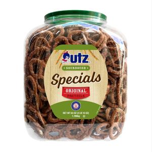 Utz Sourdough Specials Pretzels, Original, 63 oz. Barrel, Classic Pretzel Knot with Rich Sourdough Flavor, Resealable Container, Tasty Party Snack with Zero Cholesterol (EXP 04/20/26)