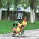 JIALINXIA Solar Garden Outdoor Statues Rooster Hen Couple with Light, Outside Decorations Chicken Sculptures for Patio Yard Lawn Walkway Ornaments