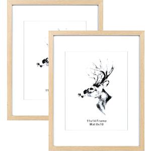 Yaetm 11x14 Picture Frame with Mat for 8x10 Set of 2, Natrual Solid Oak Wood Photo Frames 11x14 with Tempered Glass, Display Horizontal and Vertical for Wall Mounting (2 pack, Oak)