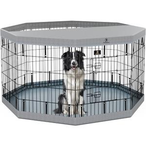 PJYuCien Dog Playpen, 8 Panels 30H Dog Playpen Indoor with Grey Bottom Pad and Top Cover, Metal Foldable Dog Pen for Indoor Use, Better for Small Medium Animals, Grey