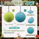 12 Pcs 2.36"/ 60mm Blue and Green Christmas Tree Ball Ornaments Cartoon Velvet Xmas Tree Hanging Decoration Cute Flocked Gifts for Christmas Movie/Studio Theme Birthday Holiday Party Decor