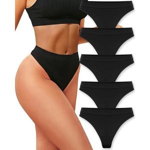 ROSYCORAL High Waisted Thong for Women Panties Breathable Sporty Tangas Seamless No Show Underwear Pack,Size M, 5 pieces