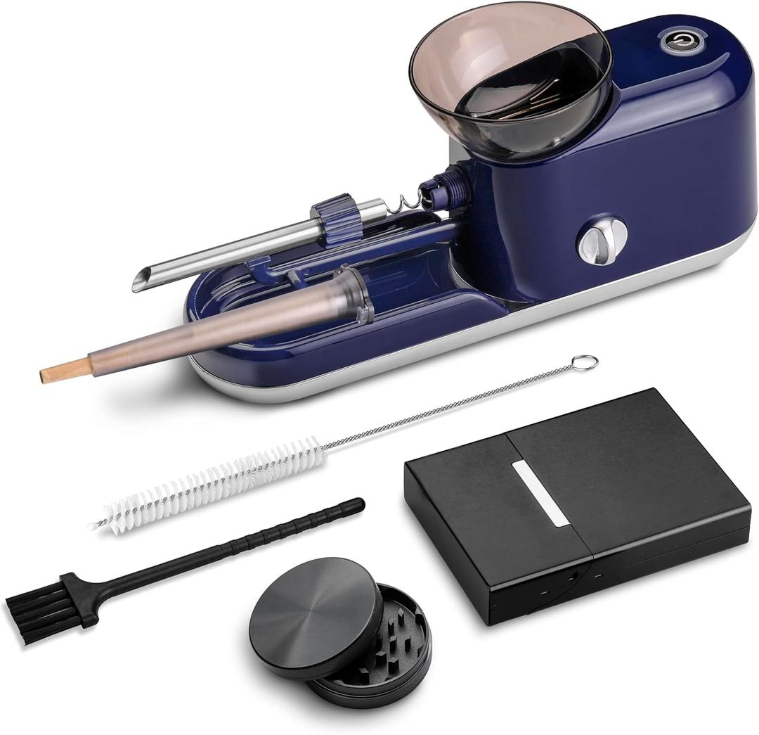 Upgraded Electric Pre Roll Machine, Automatic Cigarette Rolling Machine, Pre Rolled Cones Filling Maker+Portable Manual Grinder + Metal Cigarette Case