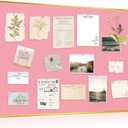 DOLLAR BOSS Bulletin Board with Linen 36'' x 24'' with Golden Aluminum Frame, Fabric Cork Boards for Walls, Decorative Pin Board for Office Home Caf, Pink