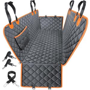 URPOWER Dog Car Seat Cover for Pets 100% Waterproof Hammock 600D Heavy Duty Scratch Proof Nonslip Durable Soft Pet Back Seat Covers for Cars Trucks and SUVs (Standard (54" W x 58" L), Black-Orange)