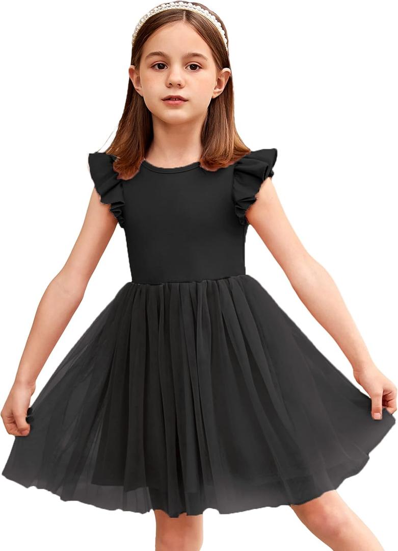 Arshiner Toddler Girls Summer Sundresses Crew Neck Tutu Gown Flower Girls Dresses for Party Wedding (Black, 6 Years)