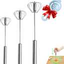Semi-automatic Whisk, Stainless Steel Egg Beater, Hand Push Rotary Whisks Mixer Stirrer for Making Cream, Whisking, Beating and Stirring (Silver)