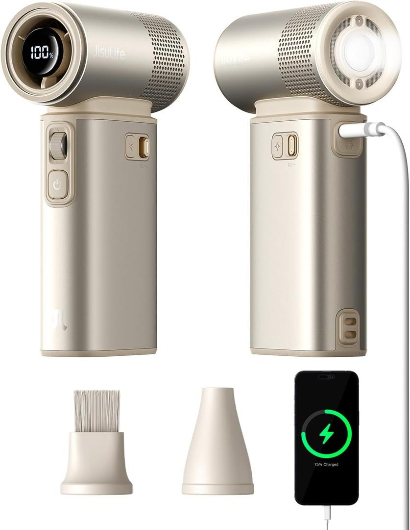 JISULIFE Portable Handheld Fan Ultra2, 9000mAh Max 25 Hrs, 5 IN 1, 100 Speed Turbo Fan Rechargeable 18W Power Bank with Flashlight, Metal Shell Multi-Function Travel Essentials Gifts for Men-Brown