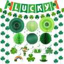 St. Patricks Day 20ct Party Decorations Supplies Kits, Green Shamrock Garland Banner with Hanging Swirls Paper Fans Lantern