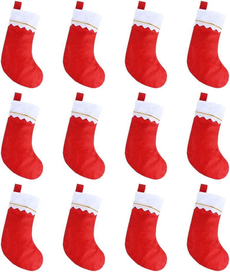 CCINEE 12pcs Red Felt Christmas Stockings 15" Party Favors Stockings for Xmas Decoration (7" Openning)